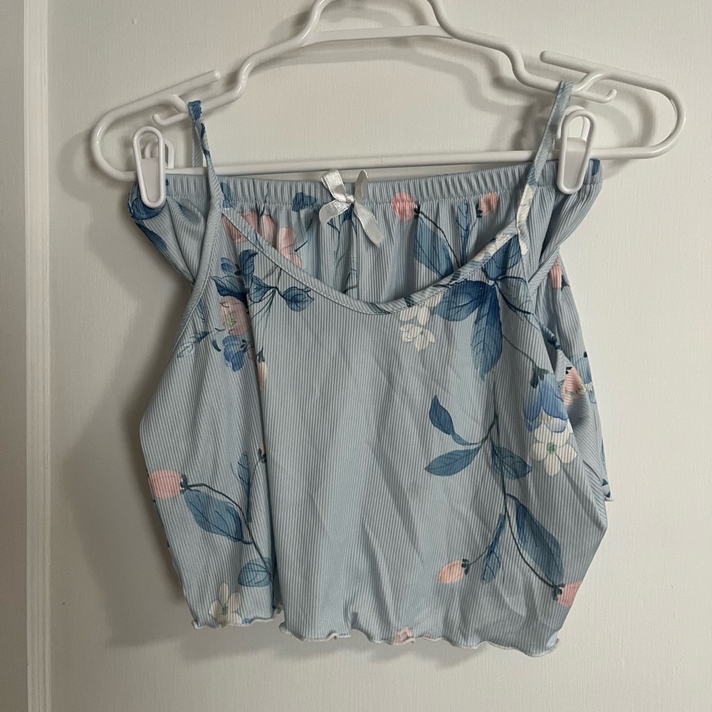Floral Blue and Pink Strappy Top and Shorts Set